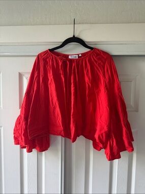 Weekday Vibrant Red Billowy Peasant Top